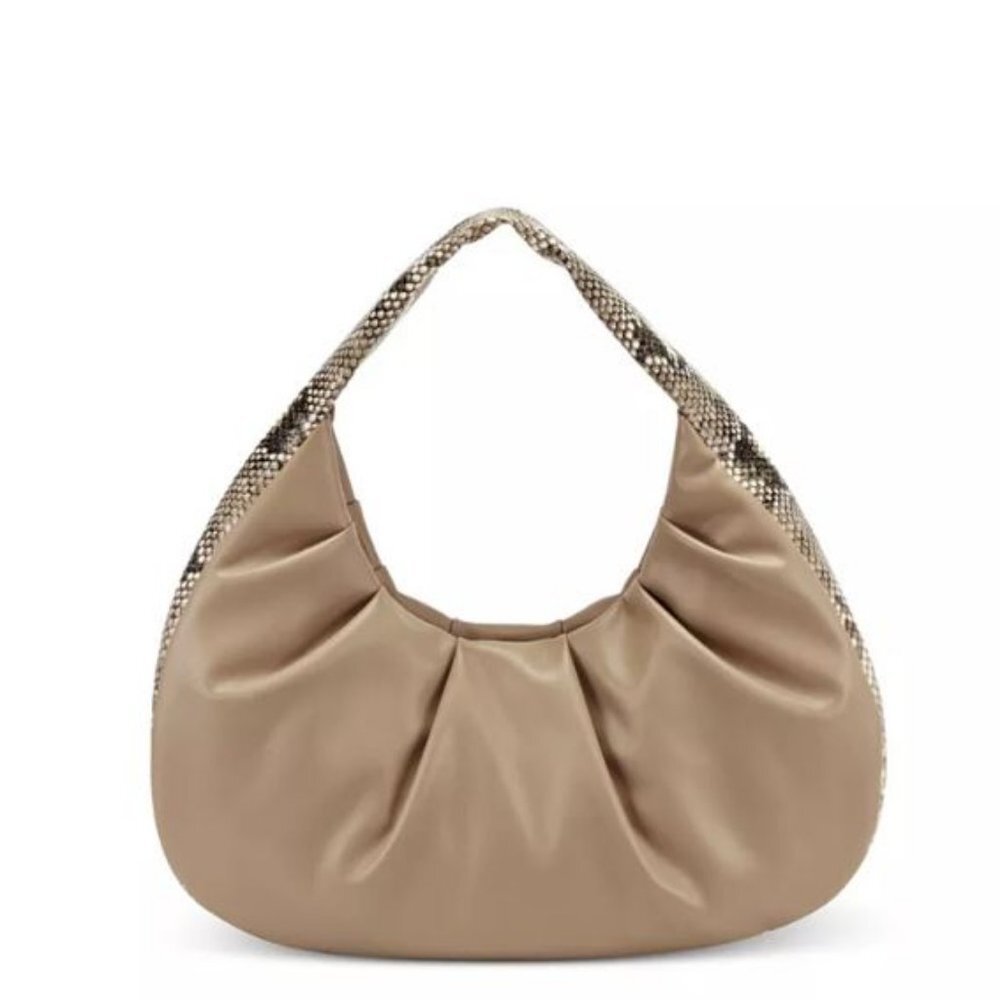 INC Kj wedge faux-leather snake trim women's hobo shoulder bag purse - CAMEL